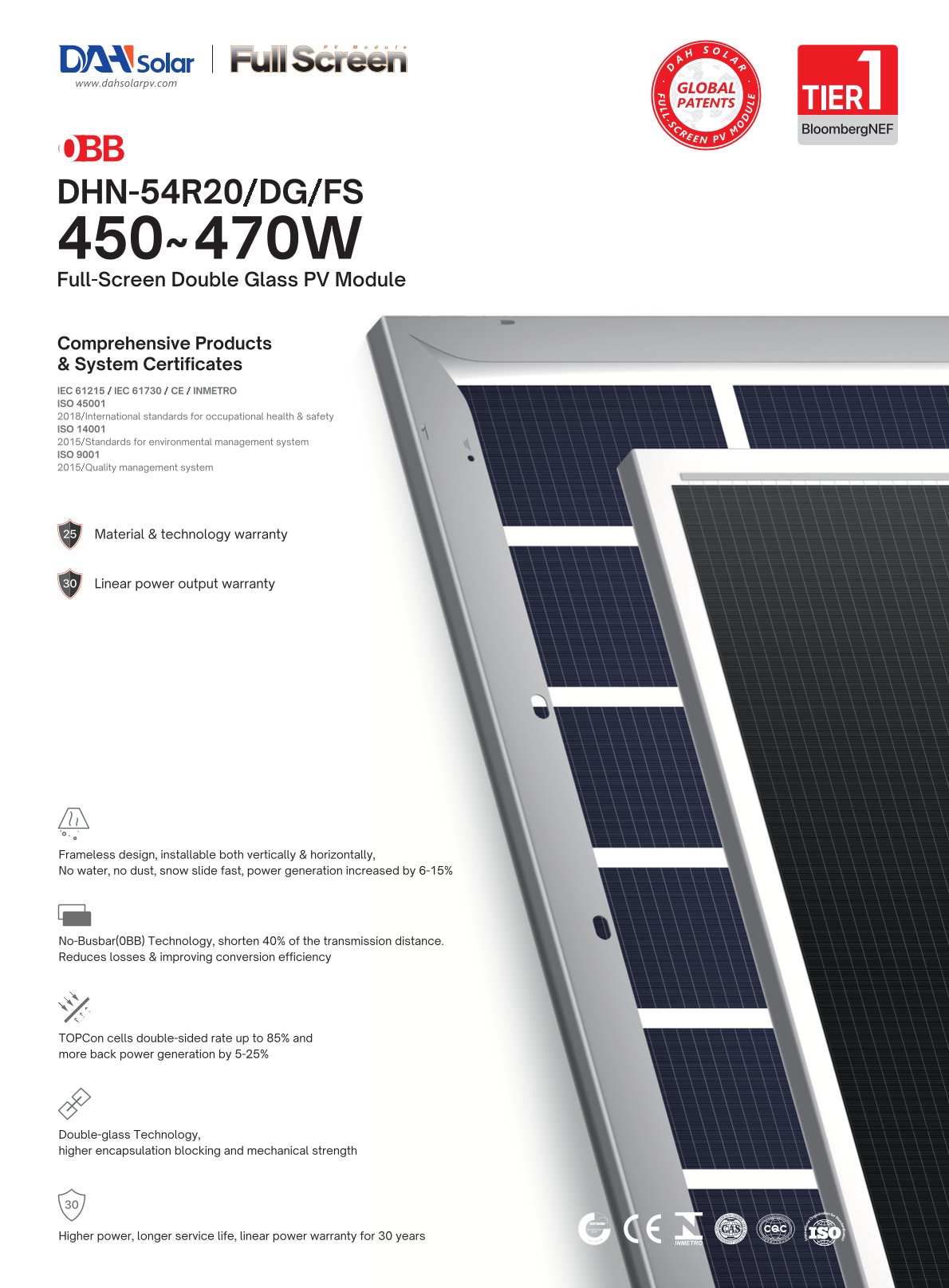 Full Screen - Double Glass - DAH Solar 460 Watt